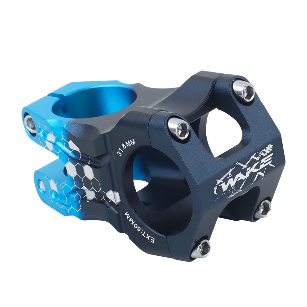 31.8 Bike Stem 50mm, MTB Stem Mountain Bike Stem Short Handlebar Stem Aluminum Alloy, for Road Bike, MTB, BMX, Cycling Fixie Gear (Black Blue)
