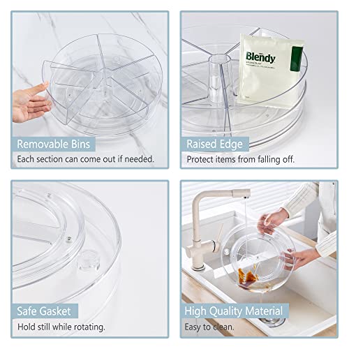 Empaxum Clear Lazy Susan Organizer with 5 Removable Bins 10.6" Plastic