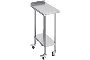 VEVOR Stainless Steel Prep Table, 24 x 15 x 35 Inch, 440lbs Load Capacity Heavy Duty Metal Worktable with Backsplash Adjustable Undershelf & 4 Casters, Commercial Workstation for Kitchen Restaurant