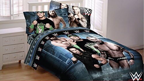Nil 3 Piece Multi Wwe Industrial Strength Sheet Set Twin, Vivid Colors John Cena Randy Orton Roman Reigns World Wrestling Favourite Character Sports Themed, Grey Blue Black Brown Kids Bedding Cotton