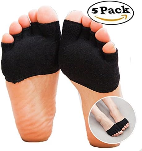 EBRICKON 5 Pairs Half Palm Women Dance Yoga Socks Anti Slip Semi Invisible Fitness Socks Cotton Non-slip Five Fingers Socks Open Toe Sports Socks (Black)