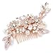 Mariell Rose Gold Designer Bridal Hair Comb Wedding Headpiece - Hand-Painted Leaves, Crystals & Pearls