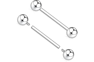 AROWRO G23 Titanium Nipple Rings Nipple Piercing Nipple Bar Tongue Piercing Jewelry 14G Internally Threaded Straight Barbells Bridge Piercing Jewelry 12mm-20mm