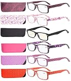 Eyekepper 6-Pack Spring Hinges Patterned Rectangular Reading Glasses Include Computer Readers Women +2.75