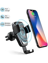 Cargador de coche inalámbrico para teléfono móvil, 2 en 1, rejilla de ventilación de coche y salpicadero, universal, cargador rápido para iPhone X iPhone 8 8 Plus, Samsung Galaxy Note 8 S 9 S 8 S 8+ S 7 S 6 y QI habilitado para smartphone