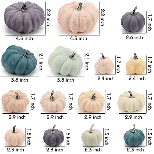DomeStar Artificial Pumpkins, 15PCS Assorted Rustic Harvest Artificial Pumpkins Mini Fake Pumpkins Foam Pumpkins Halloween Thanksgiving Fall Harvest Decorations