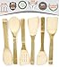 Neet Unshaved Organic Bamboo Cooking Utensils - 7 Piece Set Utensil Holder Organizer - Rice Paddle - Wooden Cooking Spoon & Spatula Kitchen Unique Wood Gift Idea