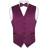 Vesuvio Napoli Men's Dress Vest & BowTie Solid EGGPLANT PURPLE Color Bow Tie Set for Suit Tux
