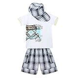 PanDaDa Baby Boys T-shirt Sets Short Sleeve Plaid Shorts Pants Hat Kids Outfits