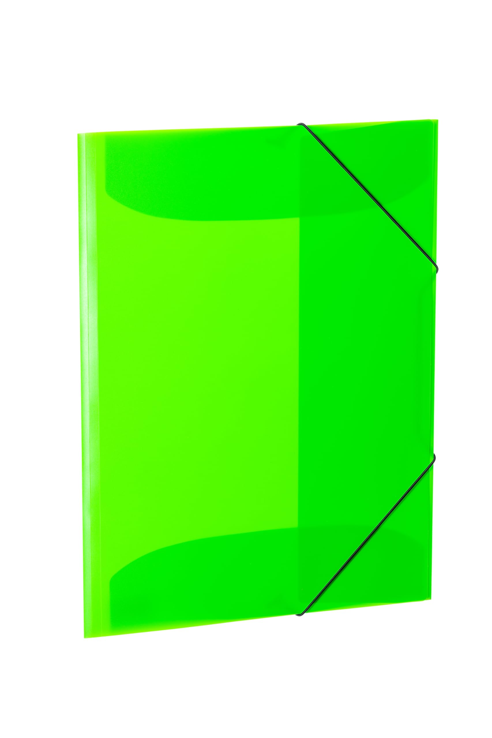 HERMA 19699 Portfolio Folder A3 Translucent Neon Green, Set of 3, Sturdy Plastic, Washable, Heavy Duty, Organiser with Inner Flaps and Elastic Strap, Document Folder for Children, Boys and Girls