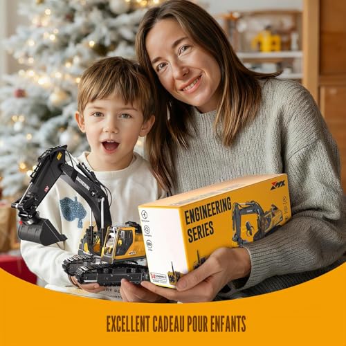 GraceDuck 3-in-1 Remote Control Excavator, 2.4 GHz with Sound & Light Functions – 680° Rotation and 3 Interchangeable Accessories, Suitable for Various Terraines, Ideal Toy for Children aged 6-12