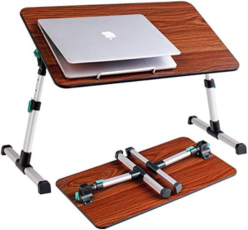 Tangkula Notebook Desk Home Office Height Angle Adjustable Foldable Portable Modern Style Free Standing Computer Laptop Desk Stand Notebook Table, Bed Desk Table (Walnut Without Cooling Fan)