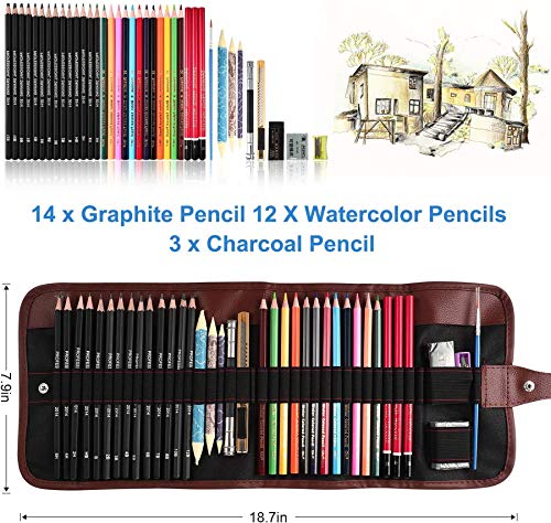39 Pieces Sketch and Painting Art Supplies Set, Drawing Pencils and Sketching Tools Kit with Graphite Pencils, Charcoal Pencils, Watercolor Pencils,Paper Erasable Pen, Great Gift for Kids Adults