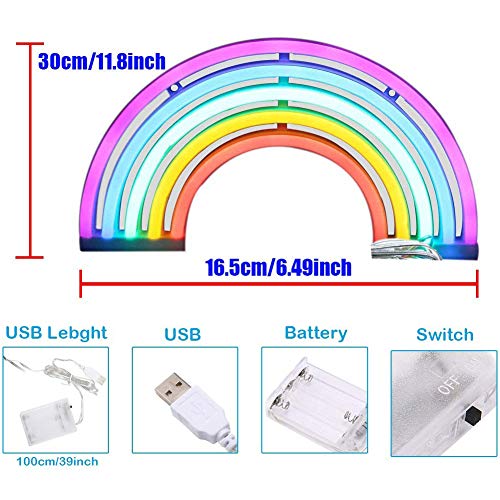 XIYUNTE Rainbow Neon Lights, Rainbow Lights Christmas Neon Wall Light Battery and USB Operated Light up LED Signs Rainbow Lamps for Children's Bedroom,Christmas,Wedding,Party Decoration