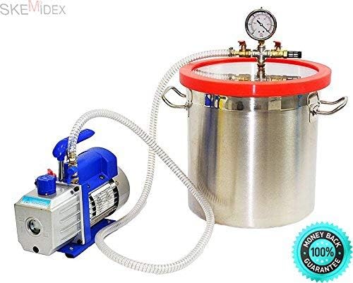 SKEMi-Vacuum Chamber with Pump Vacuum Chamber for Sale Vacuum Chamber DIY Vacuum Chamber uses Clear Vacuum Chamber and 2 Gallon Vacuum Chamber and 3 CFM Single Stage Pump to Degassing Silicone