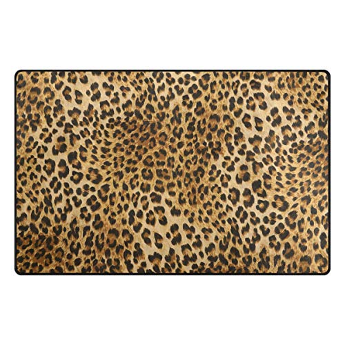 WowPrint Alfombra vintage con estampado de leopardo, lavable, ligera