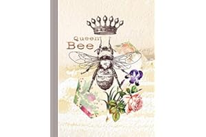 Queen Bee: Composition Notebook For Girls And Women - Large Wide Ruled Lined Writing And Journaling Paper Book - Floral Vintage Illustration Journal