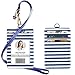 ID Badge Holder with Lanyard, Vertical PU Leather ID Badge Card Holder with 1 Clear ID Window, 4 Credit Card Slots and a Detachable Neck Lanyard (Stripe)