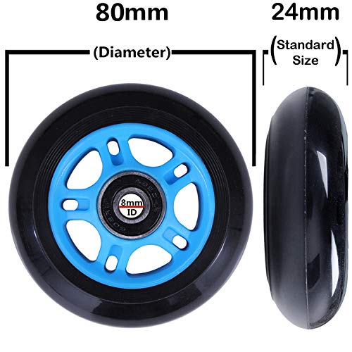 AOWISH 8-Pack 80mm Inline Skate Wheels 85A Inline Skates Replacement Wheel with Bearings ABEC-9 (Blue Hub Black Wheel) - Thumbnail 5