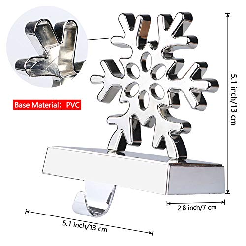 Fowecelt 2 Pack 3D Snowflake Christmas Stocking Hanger Silver Metal Mantel Stockings Holders for Christmas Decorations
