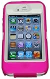 Iphone 4 4S Body Armor Defender - Comparable to Otterbox Defender + 1pc 3ft data cable (Hot Pink on White) by Lucky