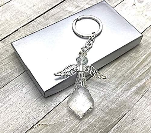 Crystal Angel Key Ring (12 Pcs) - Wedding Favors/Baptism Favors/First Communion Favors Baby Dedication/Great Key Chain/Party Gift/Baby Shower Gift (Silver)