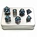 IvyFieldDice Shiny Black Painted and Blue Numbers, Polyhedral Metal Dice with Metal Case, Set of 7 for RPG D&D Math Teaching