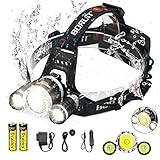 C CALOICS LED Headlamp, Brightest and Best 6000 Lumens T6 Waterproof Headlight Headlamps with Rechargeable 18650 Batteries Hands-Free Flashlight for Night Fishing Running Hunting Reading Camping