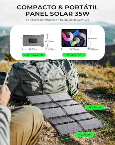 BigBlue Portable Solar Charger 35W with Quick Charge USB-A and PD 25W USB-C for Camping and Hiking, 0.7kg, Waterproof IP68, Foldable Solar Charger for iPhone/Android, iPad, Powerbank