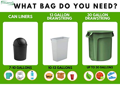 TYPLASTICS Drawstring Trash Bags - Tall Kitchen Trash Bag - White Multipurpose Garbage Bags - Indoor and Outdoor Use - 13 Gallon (White, Strong) - Thumbnail 5
