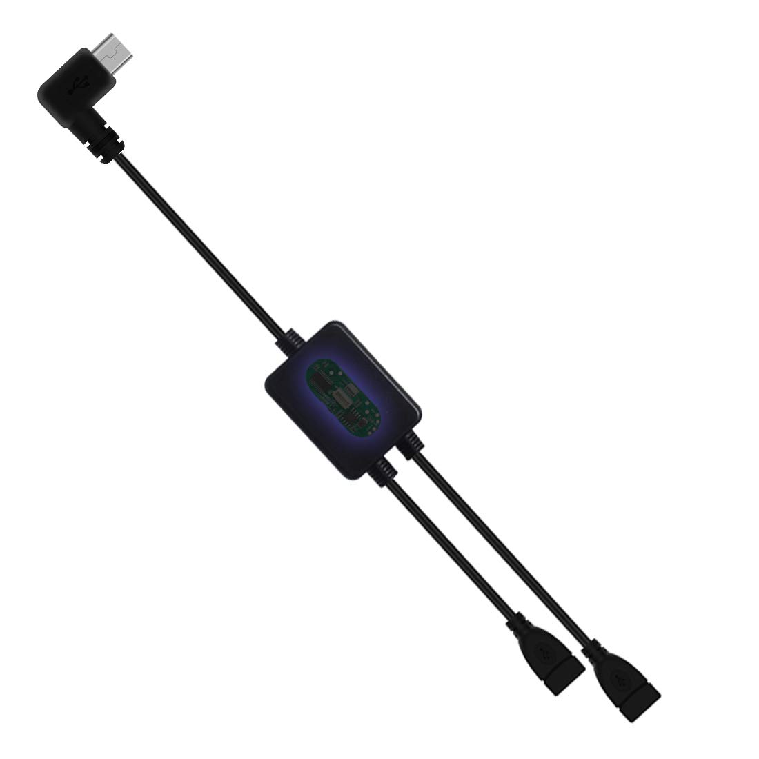 AWADUO 90 Degree Micro USB Male to Female Splitter 1 in 2 out,Micro USB 1 to 2 Y Splitter Cable High Speed Charging Cable 30cm Length