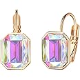 Austrian Crystal Octagon Leverback Drop Earrings for Women 14K Rose Gold Plated Hypoallergenic Jewelry