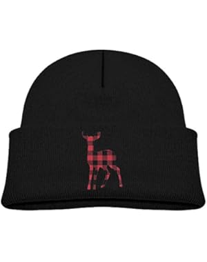 Kids Humor Deer Shape Red And Black Plaid Pattern Casual Flexible Winter Knit Hats/Ski Cap/Beanie/Skully Hat Cap