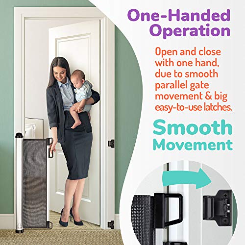 2019 New Retractable Baby Gate - Extra Wide Baby Safety Gate and Pet Gate for Stairs, Doors, and More - Mesh Baby Gate with Easy Latch and Flexible Design Fits Most Spaces