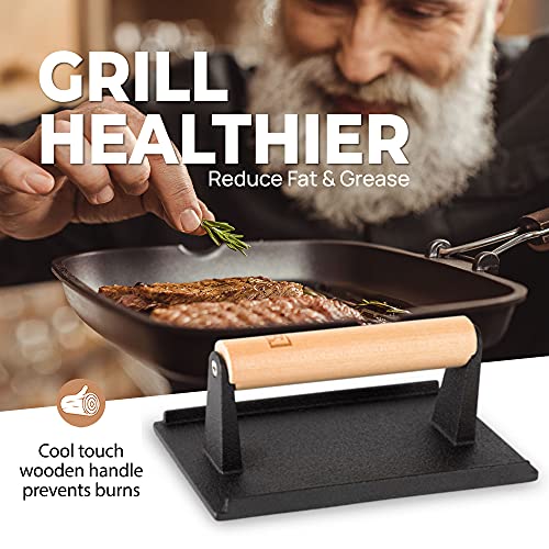 Shop Square Cast Iron Grill Press 8 x 4 Inch, 2.6 lb Griddle Press