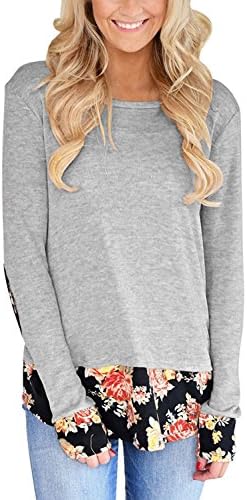 Dyefei Womens Patchwork Cotton Knitted Long Sleeve Lightweight Casual Tunic Sweatshirt Tops