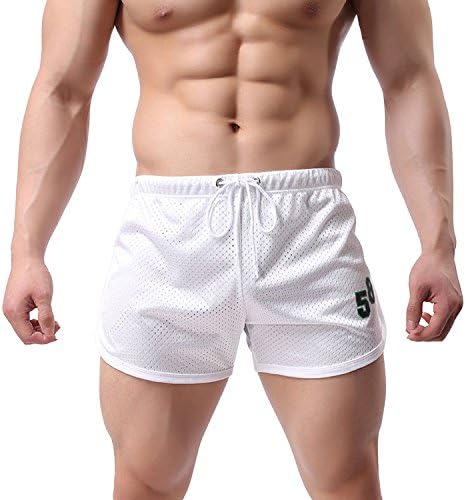 Topjack Men's Swimming Trunks Running Casual Drawstring Pants Athletic Shorts (White,Asian-L)