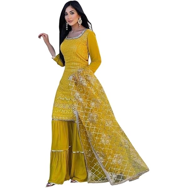 Vichitra Punjabi Style Sharara Suit For Women - Ready To Wear Salwar Kameez With Dupatta