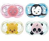 RazBaby Keep-It-Kleen Pacifiers - Pack of 4 (Betty Butterfly, Ethan Penguin, Bobby Bear & Panky Panda)