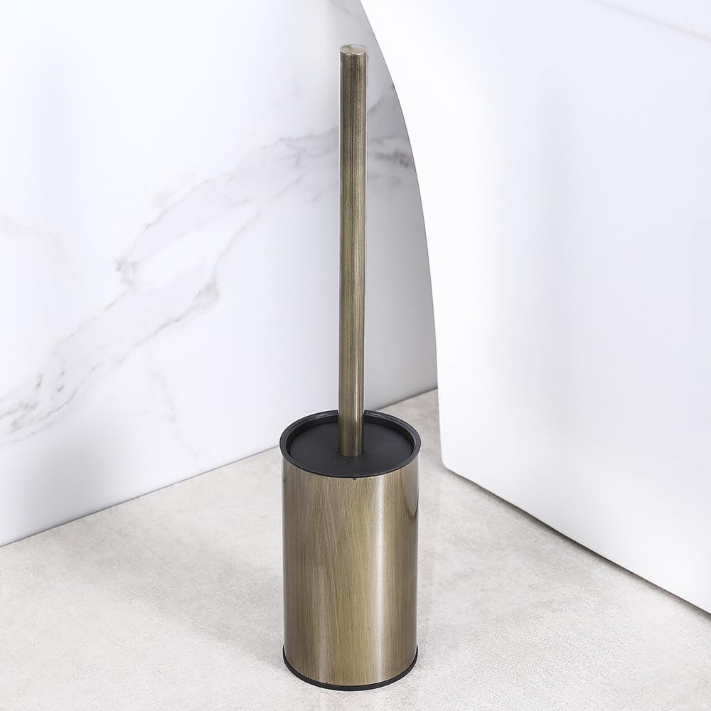Stainless Steel Toilet Brush and Holder, floor standing, long handle,Heavy Duty Cleaner for Bathroom, brushed brass