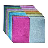 Faux Leather Glitter Canvas Sheets- 32 Pieces Assorted Colors A4 Size（8 X 12 Inch）Shiny Glitter Fabric Sheets for Bows, Earrings, Hair Accessories Making(32 Colors, Each Color One Sheet）