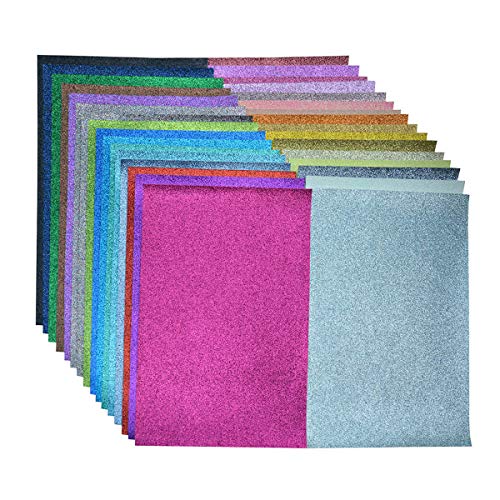 Faux Leather Glitter Canvas Sheets- 32 Pieces Assorted Colors A4 Size（8 X 12 Inch）Shiny Glitter Fabric Sheets for Bows, Earrings, Hair Accessories Making(32 Colors, Each Color One Sheet）