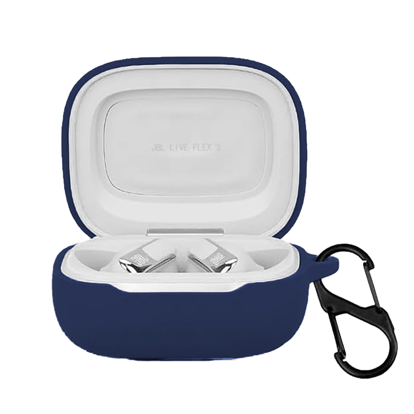 Case for JBL Live Flex 3 with Carabiner,Anti-Scratch Premium Soft Silicone Full Protective Case,Shockproof Ultra Slim Headphone Protective Case for JBL Live Flex 3,Blue