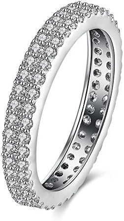 3mm Infinity Double Row Clear Stone 18K White Gold IP Plated Stainless Steel Engagement Wedding Band Ring