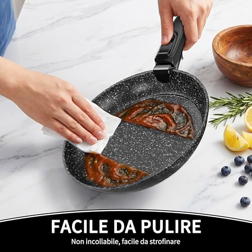 Kiseely Set of 3 Non-stick Frying Pans, Removable Handle, Non-stick Coating, Healthy and Non-Toxic Frying Pan, Induction and Gas,Dishwasher Safe (ED2)