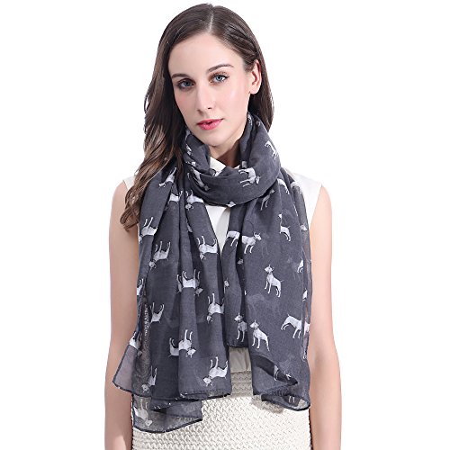 Lina & Lily Bull Terrier Dog Print Large Scarf Lightweight (Dark Grey)