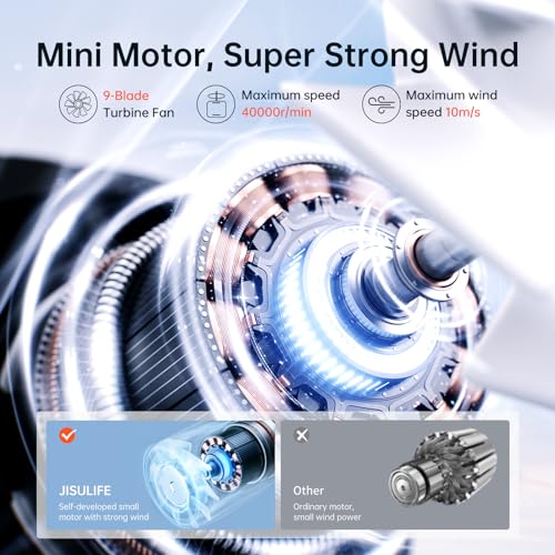JISULIFE Portable Handheld Fan Turbo Power [18 Hours Max] 5 Speed Wind 5000mAh Rechargeable Mini Pocket Design Personal Fan for Travel Concerts Makeup - Black