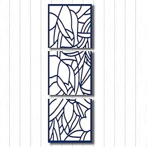 Canvas Wall Art Blue Flowers Pattern Painting Artwork for Home Prints Framed - 12"x12"x3 Panels