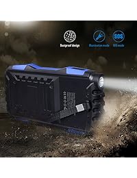 Cargador solar de 25000 mAh, elzle Portale Solar Power Bank Shockproof Dustproof salida usb dual Batería Banco con fuerte luz LED para Camping Viaje al aire última intervensión de Emergencia, Azul