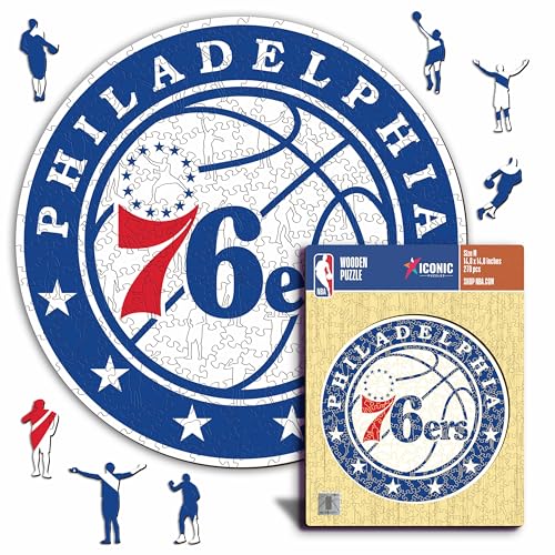 Iconic Puzzles - Philadelphia 76ers, Logo, Wooden Puzzle officially licensed NBA, 100% sustainable, size S, 150 Pcs